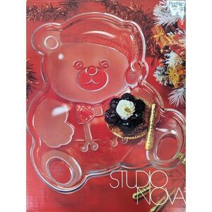 Studio Nova Holiday Bear Hostess Platter 12" Glass Christmas Vintage with Box